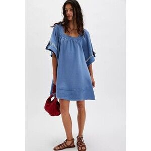 Free People Astoria Sweatshirt Tunic Dress Oversized Ribbon Lace Cotton S 283696